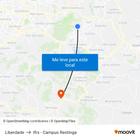 Liberdade to Ifrs - Campus Restinga map