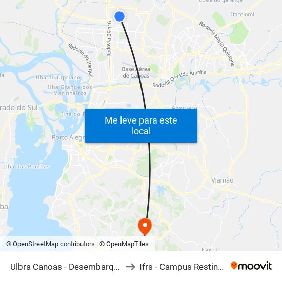 Ulbra Canoas - Desembarque to Ifrs - Campus Restinga map