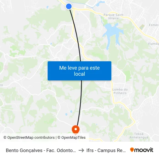 Bento Gonçalves - Fac. Odontologia Bc to Ifrs - Campus Restinga map