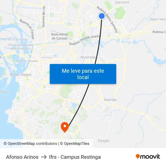 Afonso Arinos to Ifrs - Campus Restinga map