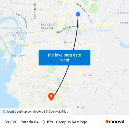 Rs-020 - Parada 64 to Ifrs - Campus Restinga map