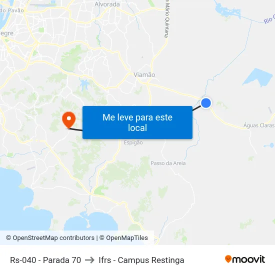 Rs-040 - Parada 70 (Pedágio) to Ifrs - Campus Restinga map