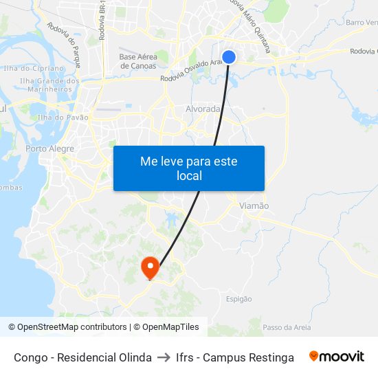 Congo - Residencial Olinda to Ifrs - Campus Restinga map