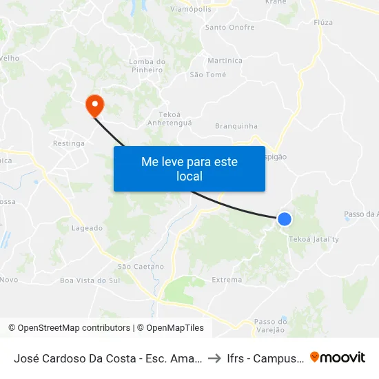 José Cardoso Da Costa - Esc. Amador Nunes Da Rocha to Ifrs - Campus Restinga map