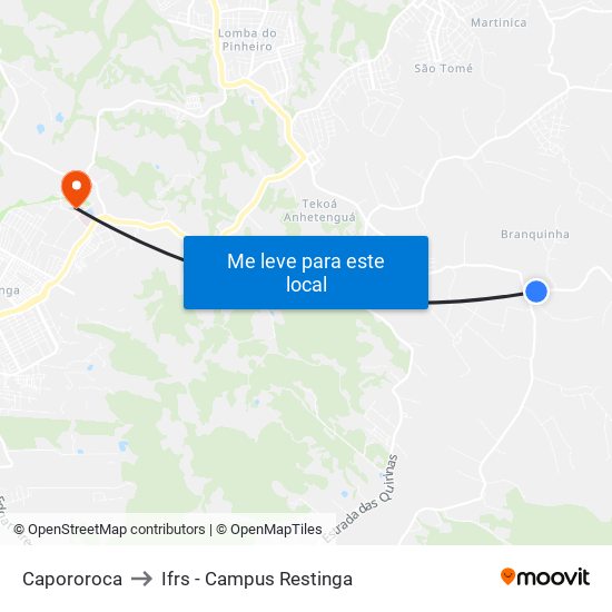 Capororoca to Ifrs - Campus Restinga map