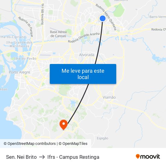 Sen. Nei Brito to Ifrs - Campus Restinga map