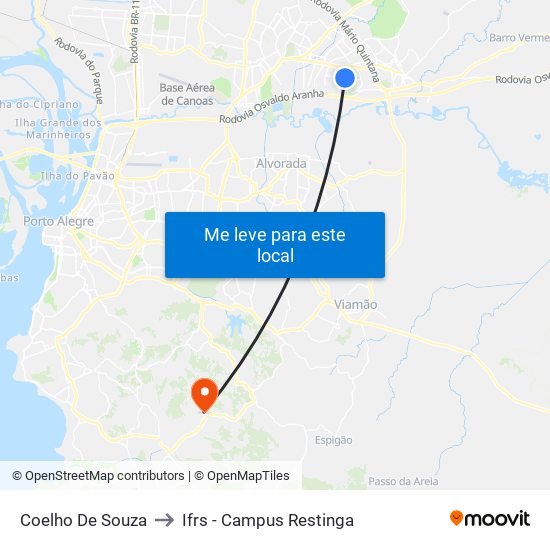 Coelho De Souza to Ifrs - Campus Restinga map