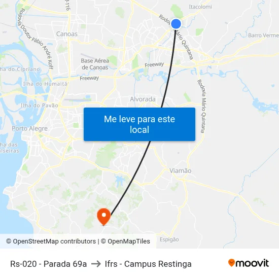 Rs-020 - Parada 69a to Ifrs - Campus Restinga map