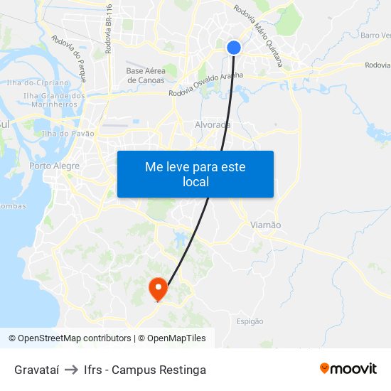 Gravataí to Ifrs - Campus Restinga map