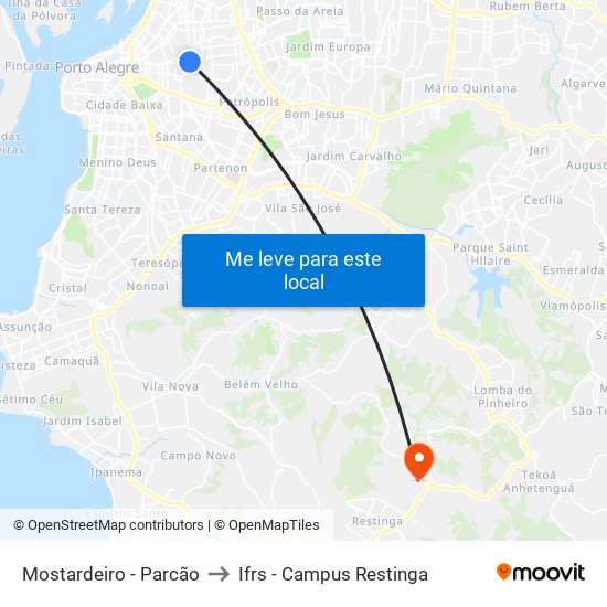 Mostardeiro - Parcão to Ifrs - Campus Restinga map