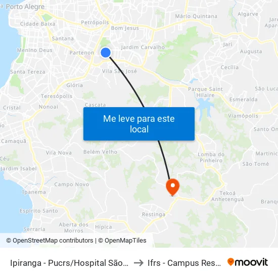 Ipiranga - Pucrs/Hospital São Lucas to Ifrs - Campus Restinga map