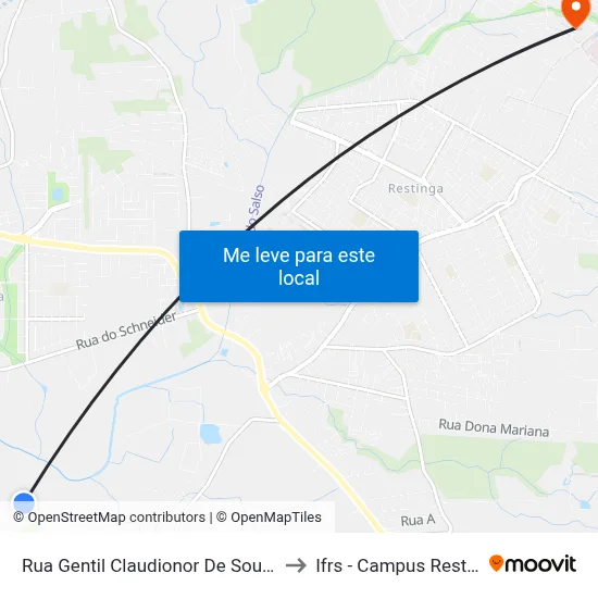 Rua Gentil Claudionor De Souza, 65 to Ifrs - Campus Restinga map