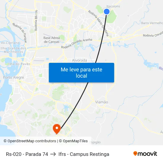 Rs-020 - Parada 74 to Ifrs - Campus Restinga map