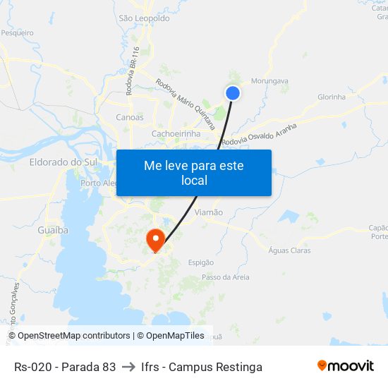 Rs-020 - Parada 83 to Ifrs - Campus Restinga map
