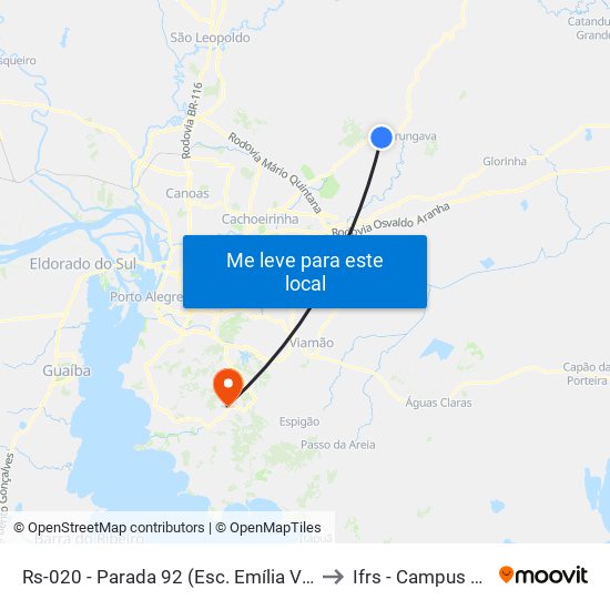 Rs-020 - Parada 92 (Esc. Emília Viega Da Rocha) to Ifrs - Campus Restinga map