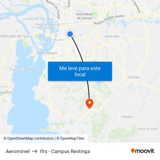 Aeromóvel to Ifrs - Campus Restinga map