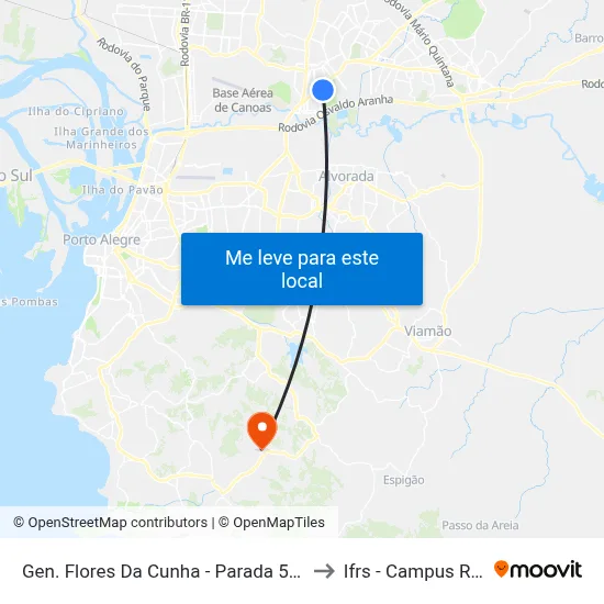 Gen. Flores Da Cunha - Parada 54 (Prefeitura) to Ifrs - Campus Restinga map