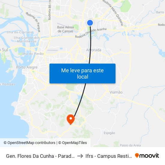 Gen. Flores Da Cunha - Parada 56 to Ifrs - Campus Restinga map