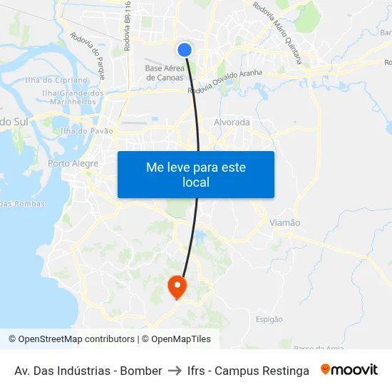 Av. Das Indústrias - Bomber to Ifrs - Campus Restinga map