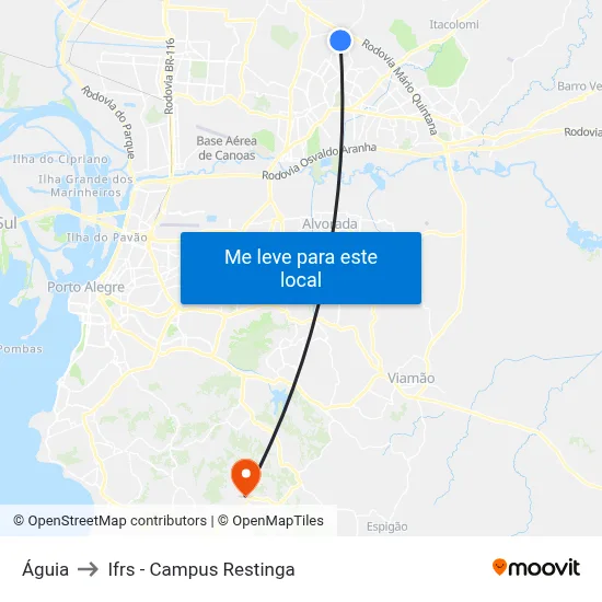 Águia to Ifrs - Campus Restinga map