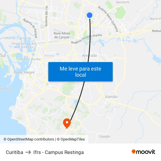 Curitiba to Ifrs - Campus Restinga map