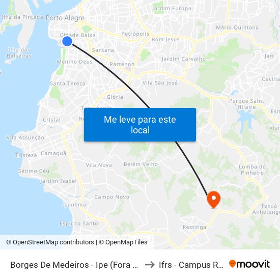 Borges De Medeiros - Ipe (Fora Do Corredor) to Ifrs - Campus Restinga map