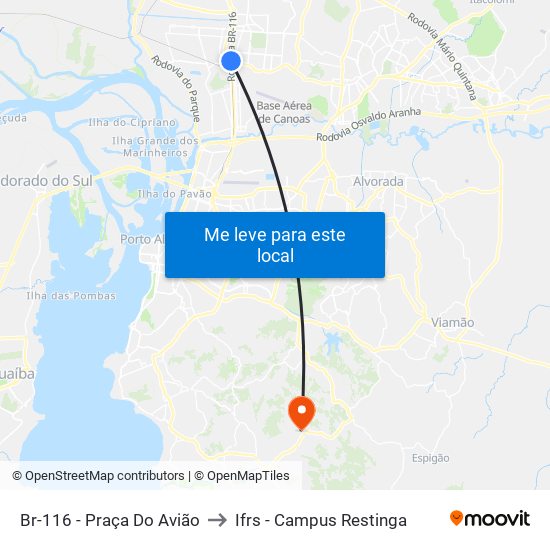 Br-116 - Praça Do Avião to Ifrs - Campus Restinga map