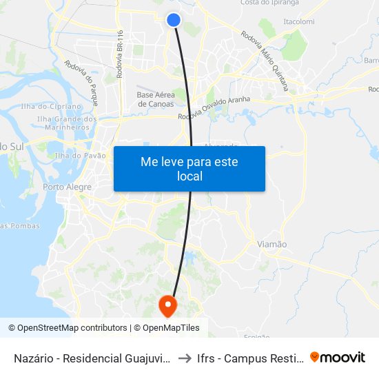 Nazário - Residencial Guajuviras 1 to Ifrs - Campus Restinga map