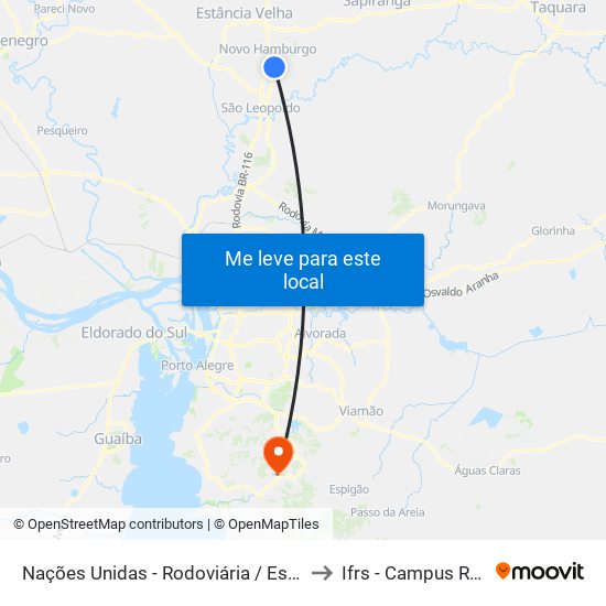 Nações Unidas - Rodoviária / Estação Fenac to Ifrs - Campus Restinga map