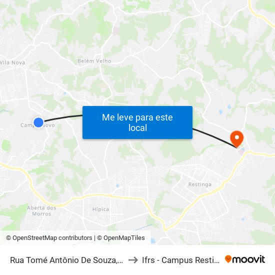 Rua Tomé Antônio De Souza, 235 to Ifrs - Campus Restinga map