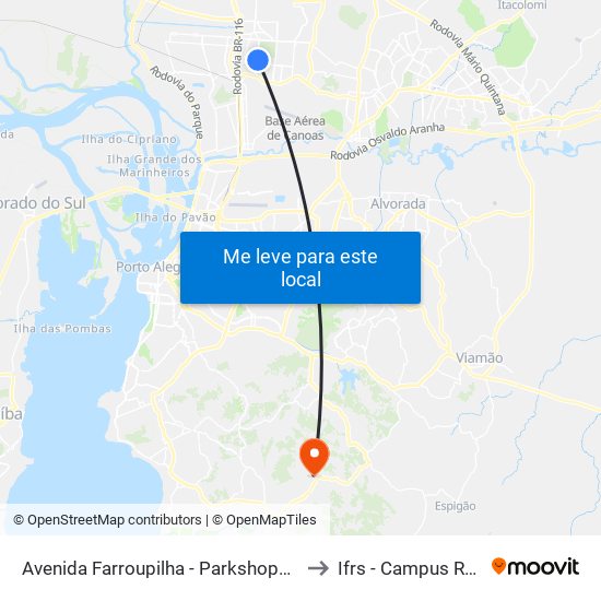 Avenida Farroupilha - Parkshopping Canoas to Ifrs - Campus Restinga map