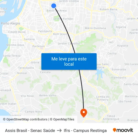 Assis Brasil - Senac Saúde to Ifrs - Campus Restinga map
