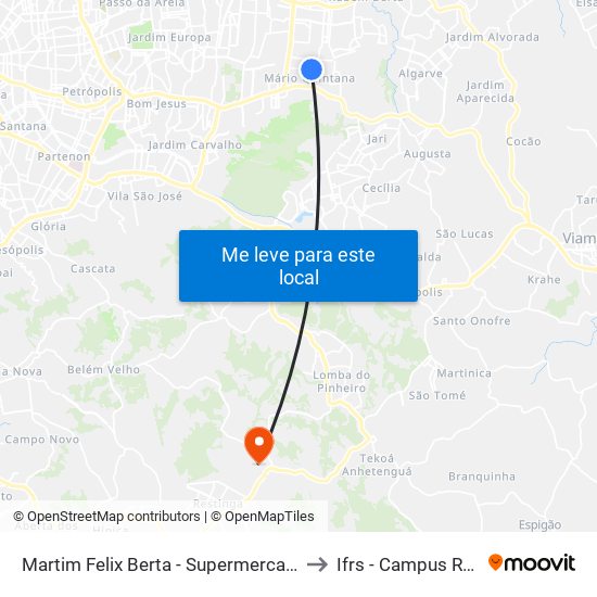 Martim Felix Berta - Supermercado Brunetto to Ifrs - Campus Restinga map