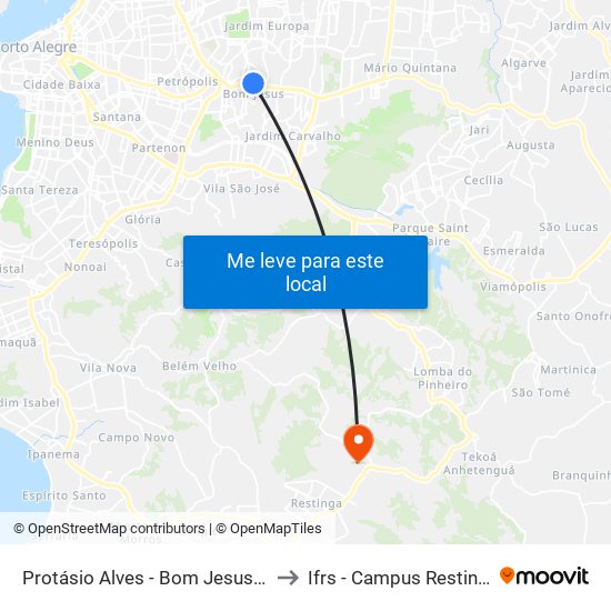Protásio Alves - Bom Jesus Bc to Ifrs - Campus Restinga map