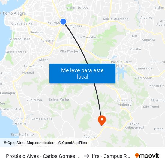 Protásio Alves - Carlos Gomes Bc (Piso 3) to Ifrs - Campus Restinga map