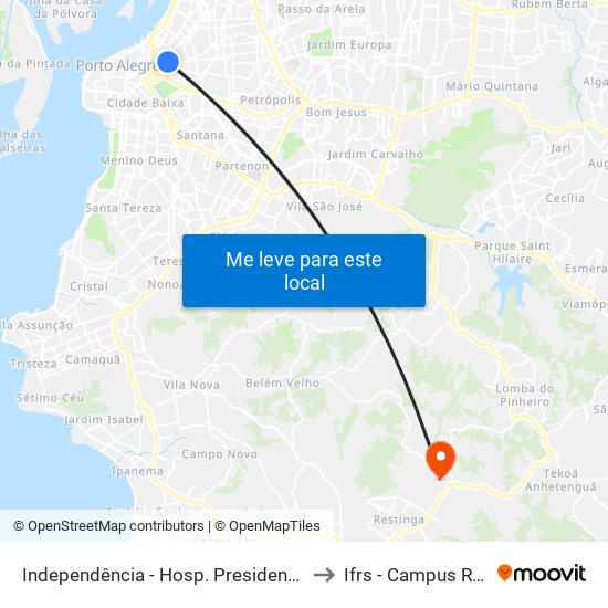 Independência - Hosp. Presidente Vargas Bc to Ifrs - Campus Restinga map