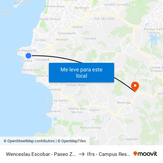Wenceslau Escobar - Paseo Zona Sul to Ifrs - Campus Restinga map