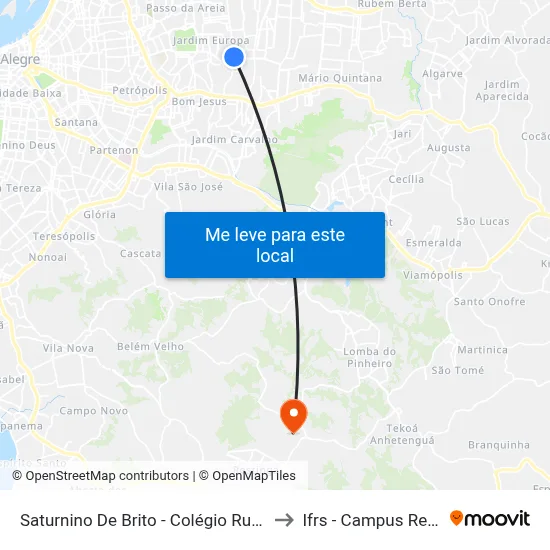 Saturnino De Brito - Colégio Ruben Berta to Ifrs - Campus Restinga map