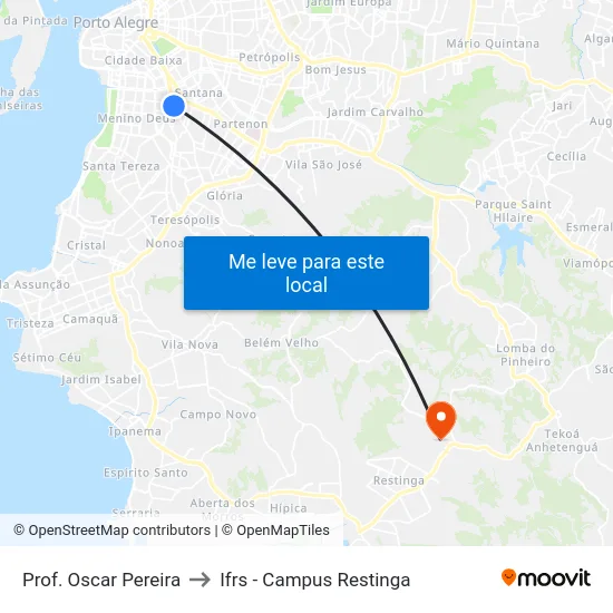 Prof. Oscar Pereira to Ifrs - Campus Restinga map