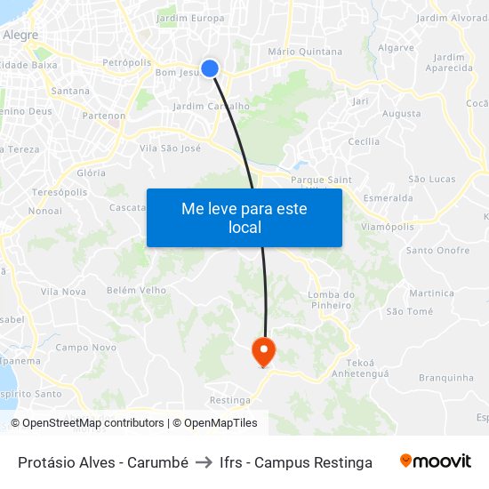 Protásio Alves - Carumbé to Ifrs - Campus Restinga map