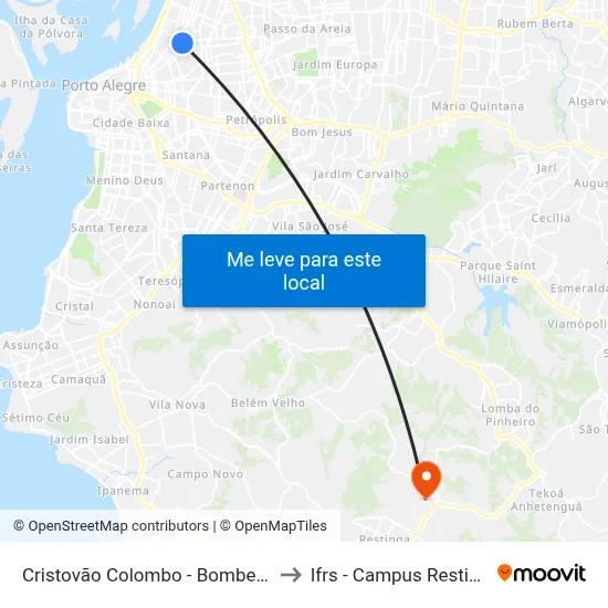 Cristovão Colombo - Bombeiros to Ifrs - Campus Restinga map