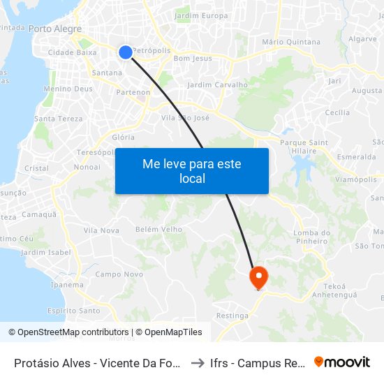 Protásio Alves - Vicente Da Fontoura Bc to Ifrs - Campus Restinga map