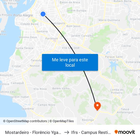 Mostardeiro - Florêncio Ygartua to Ifrs - Campus Restinga map