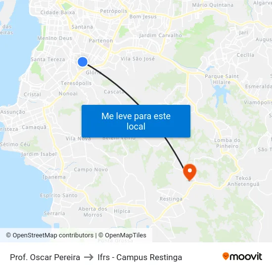 Prof. Oscar Pereira to Ifrs - Campus Restinga map