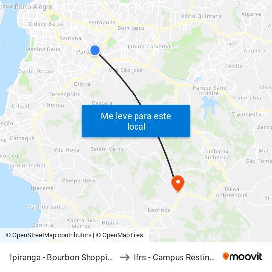Ipiranga - Bourbon Shopping to Ifrs - Campus Restinga map