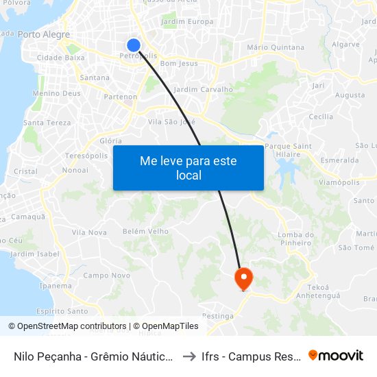 Nilo Peçanha - Grêmio Náutico União to Ifrs - Campus Restinga map