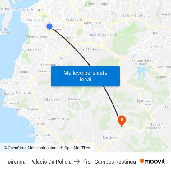 Ipiranga - Palácio Da Polícia to Ifrs - Campus Restinga map