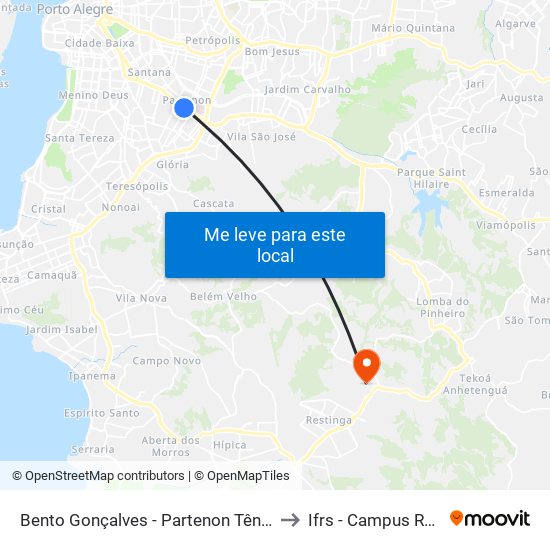 Bento Gonçalves - Partenon Tênis Clube Cb to Ifrs - Campus Restinga map