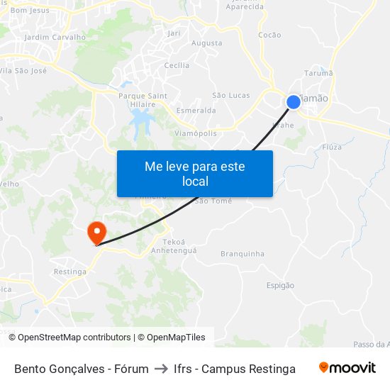 Bento Gonçalves - Fórum to Ifrs - Campus Restinga map