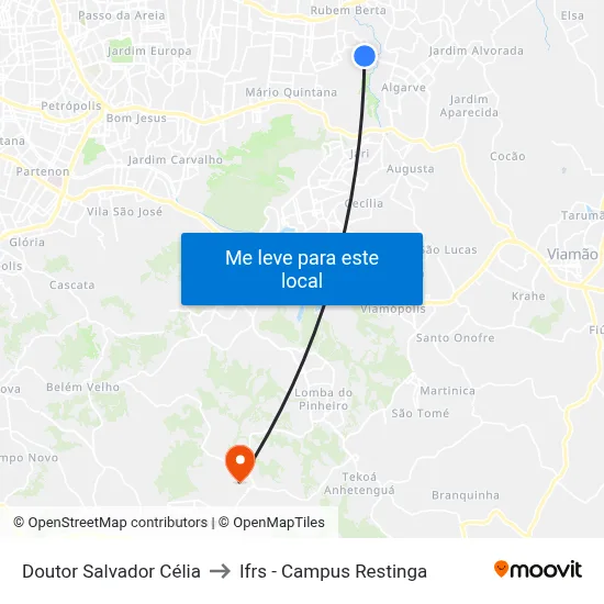 Doutor Salvador Célia to Ifrs - Campus Restinga map